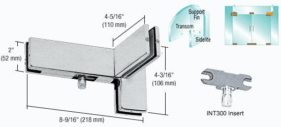 CRL Brushed Stainless Finish Left Hand Sidelite Transom Patch with Support Fin Bracket and INT300 Insert