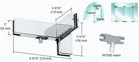 CRL Polished Stainless Finish Left Hand Sidelite Transom Patch with Support Fin Bracket and INT300 Insert