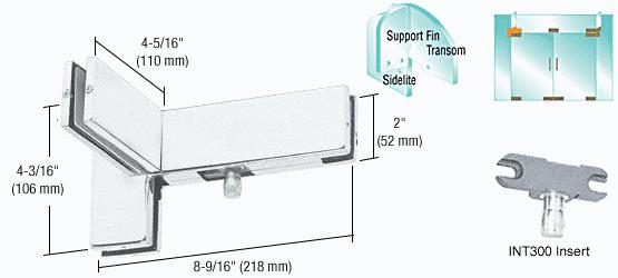 CRL Aluminum Finish Right Hand Sidelite Transom Patch with Support Fin Bracket and INT300 Insert