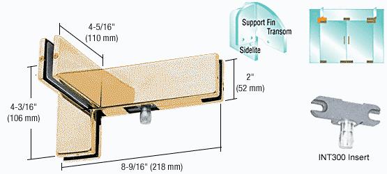 CRL Polished Brass Finish Right Hand Sidelite Transom Patch with Support Fin Bracket and INT300 Insert