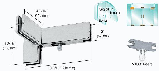 CRL Brushed Stainless Finish Right Hand Sidelite Transom Patch with Support Fin Bracket and INT300 Insert
