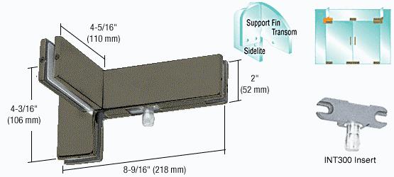 CRL Duranodic Bronze Finish Right Hand Sidelite Transom Patch with Support Fin Bracket and INT300 Insert