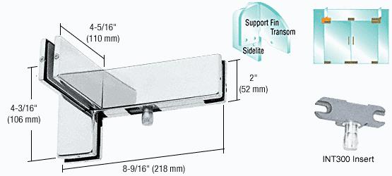 CRL Polished Stainless Finish Right Hand Sidelite Transom Patch with Support Fin Bracket and INT300 Insert