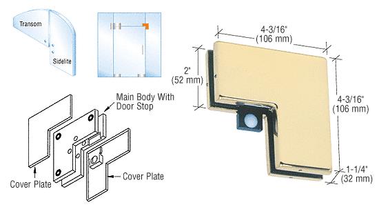 CRL Polished Brass Finish Sidelite Mounted Transom Patch with Reversible Door Stop