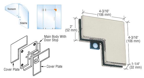 CRL Brushed Stainless Finish Sidelite Mounted Transom Patch with Reversible Door Stop