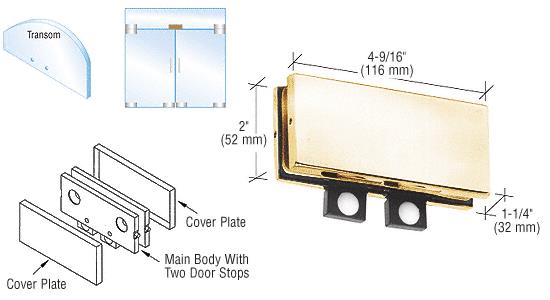 CRL Polished Brass Finish Transom Mounted Connector with Two Reversible Door Stops
