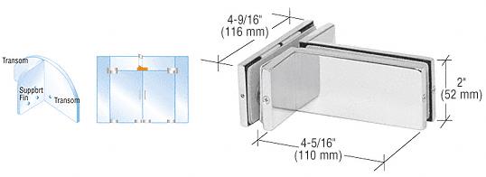 CRL Polished Stainless Finish Transom Mounted Patch Connector with Support Fin Bracket