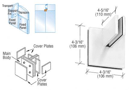 CRL Aluminum Finish 4-Way Patch Connector with Support Fin Bracket