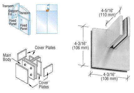 CRL Brushed Stainless Finish 4-Way Patch Connector with Support Fin Bracket