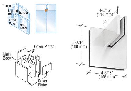 CRL Polished Stainless Finish 4-Way Patch Connector with Support Fin Bracket