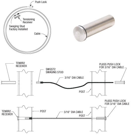 CRL 3/16" Cable Pushlock Receiver