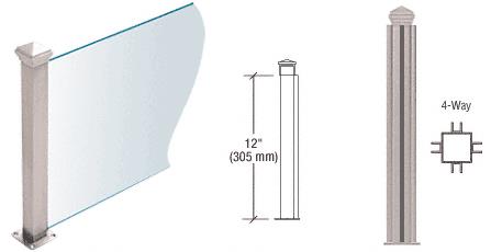 CRL Brushed Stainless 12" High 1-1/2" Square PP44 Elegant Series Counter/Partition 4-Way Post