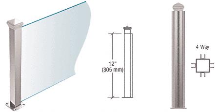 CRL Polished Stainless 12" High 1-1/2" Square PP44 Elegant Series Counter/Partition 4-Way Post