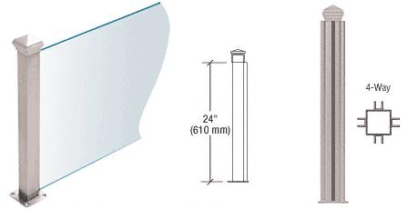 CRL Brushed Stainless 24" High 1-1/2" Square PP44 Elegant Series Counter/Partition 4-Way Post