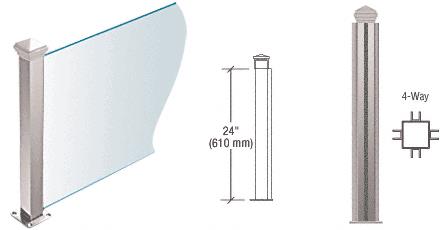 CRL Polished Stainless 24" High 1-1/2" Square PP44 Elegant Series Counter/Partition 4-Way Post