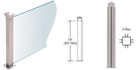 CRL Brushed Stainless 18" High 1-1/2" Square PP44 Elegant Series Counter/Partition 4-Way Post