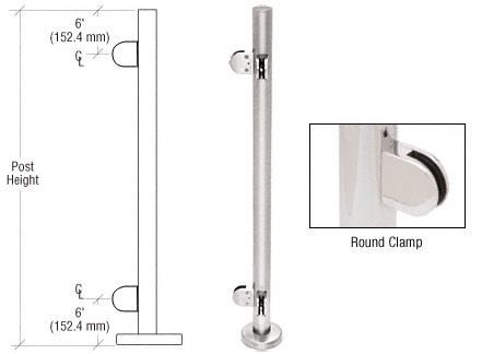 CRL 36" Polished Stainless Steel Round Glass Clamp 90 Degree Corner Post Railing Kit