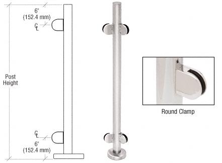 CRL 42" Polished Stainless Steel Round Glass Clamp 135 Degree Center Post Railing Kit