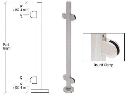 CRL 42" Brushed Stainless Steel Round Glass Clamp 180 Degree Center Post Railing Kit