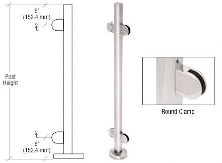 CRL 42" Polished Stainless Steel Round Glass Clamp 180 Degree Center Post Railing Kit