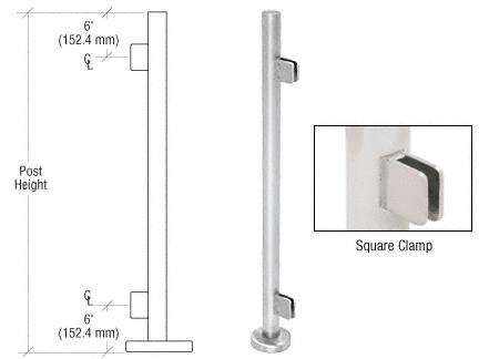 CRL 36" Polished Stainless Steel Square Glass Clamp End Post Railing Kit