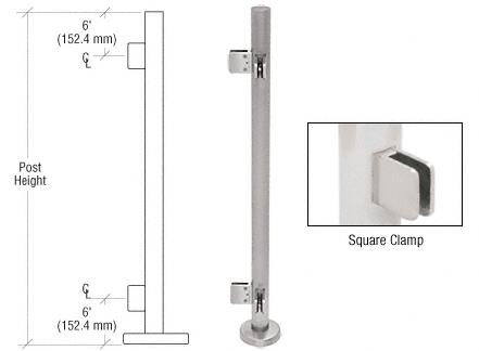 CRL 36" Brushed Stainless Steel Square Glass Clamp 90 Degree Corner Post Railing Kit