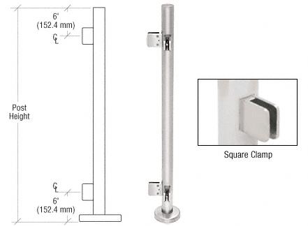 CRL 36" Polished Stainless Steel Square Glass Clamp 90 Degree Corner Post Railing Kit
