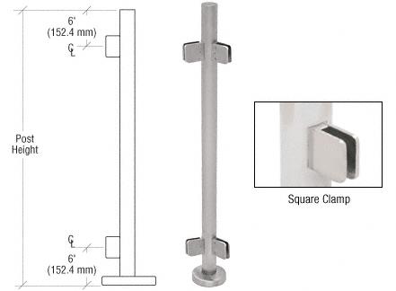 CRL 42" Brushed Stainless Steel Square Glass Clamp 135 Degree Center Post Railing Kit