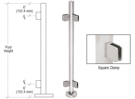 CRL 42" Polished Stainless Steel Square Glass Clamp 135 Degree Center  Post Railing Kit