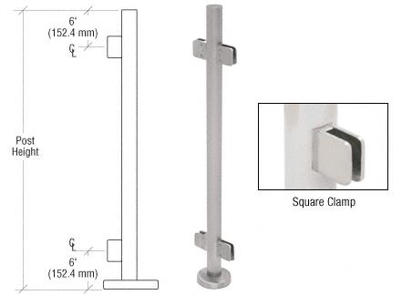 CRL 42" Brushed Stainless Steel Square Glass Clamp 180 Degree Center Post Railing Kit