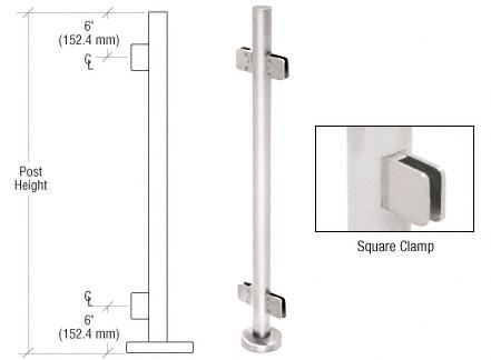 CRL 42" Polished Stainless Steel Square Glass Clamp 180 Degree Center Post Railing Kit