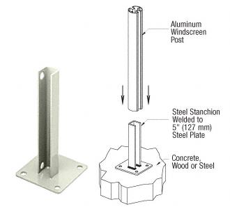 CRL AWS Oyster White 180 Degree Welded Steel Surface Mount Stanchion For Round, Rectangular Center or End Post