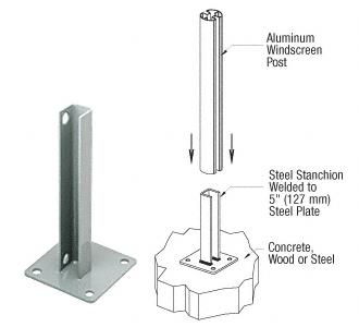 CRL AWS Agate Gray 180 Degree  Welded Steel Surface Mount Stanchion For Round, Rectangular Center or End Post