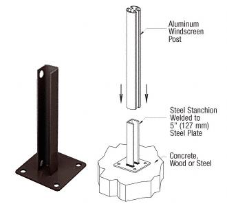 CRL AWS Bronze 180 Degree  Welded Steel Surface Mount Stanchion For Round, Rectangular Center or End Post