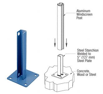 CRL AWS Custom 180 Degree Welded Steel Surface Mount Stanchion For Round, Rectangular Center or End Post