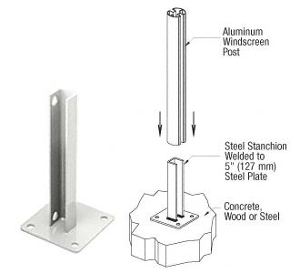 CRL AWS Sky White 180 Degree  Welded Steel Surface Mount Stanchion For Round, Rectangular Center or End Post