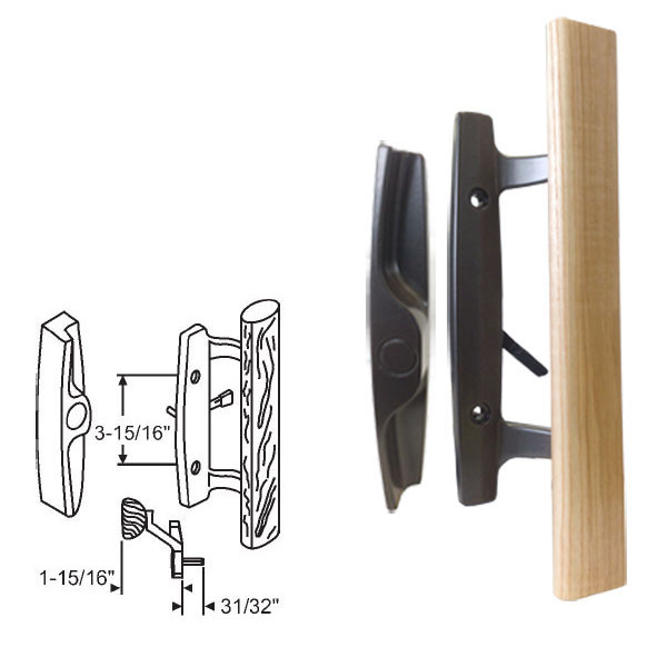 STB Sliding Glass Patio Door Handle Set, Mortise Type, Non-Keyed, Black, 3-15/16" Screw Holes