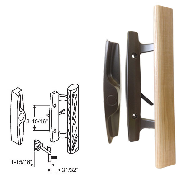 STB Sliding Glass Patio Door Handle Set, Mortise Type, Non-Keyed, Bronze, 3-15/16" Screw Holes