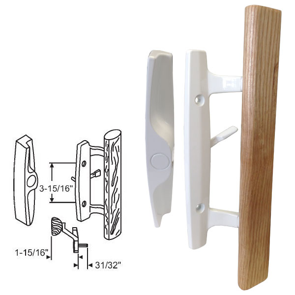 STB Sliding Glass Patio Door Handle Set, Mortise Type, Non-Keyed, White, 3-15/16" Screw Holes