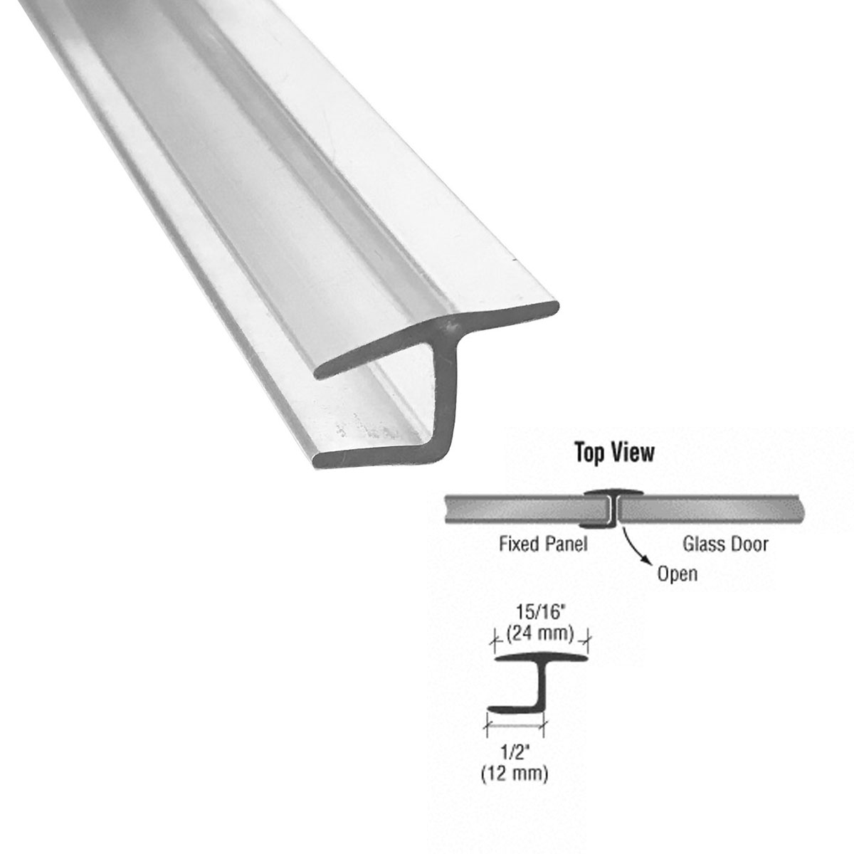 Gordon Glass&#174; Polycarbonate "h" Jamb with Hard Leg 180 Degree for 1/2" Glass - 73 in long