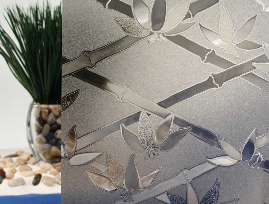 Tinted Bamboo Flowers Cut Glass Static Cling Window Film, 35" Wide x 50 ft