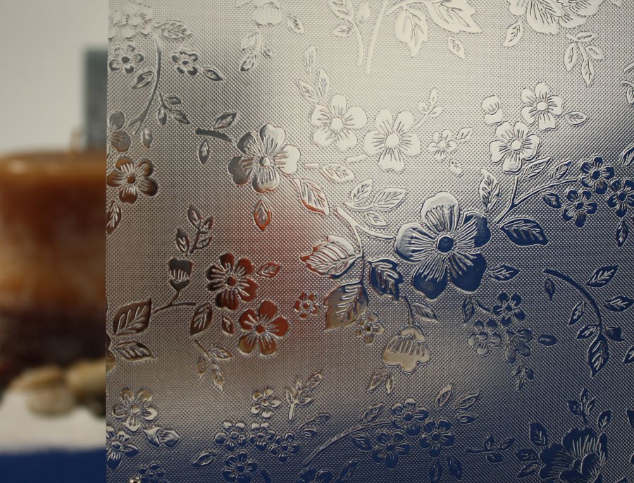 Clear Etched Flowers Static Cling Window Film, 36" Wide x 1 yd.  Sold by the yard as one continuous roll.