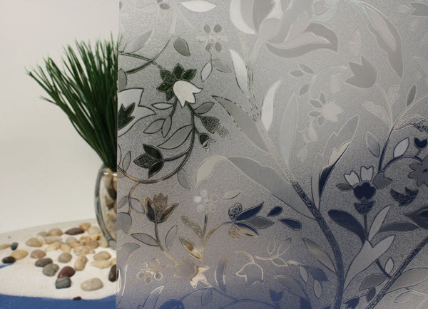 Flowers Cut Glass Static Cling Window Film, 36" Wide x 1 yd.  Sold by the yard as one continuous roll.