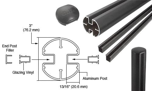 CRL Matte Black 3" Diameter Round 180 Degree 36" Center Post Kit