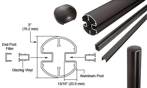 CRL AWS 3" Diameter Round 180 Degree Bronze 36"  End Post Kits
