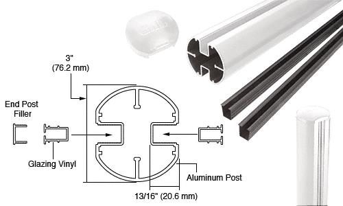 CRL 3" Diameter Round 180 Degree 48" Sky White Center Post Kit