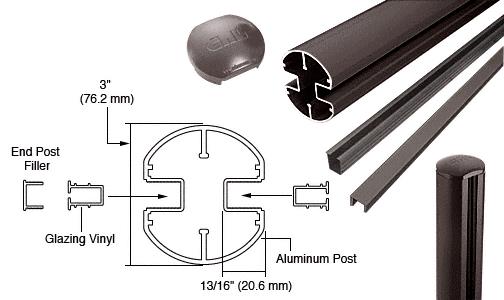 CRL AWS 3" Diameter Round 180 Degree Bronze 48" End Post Kits