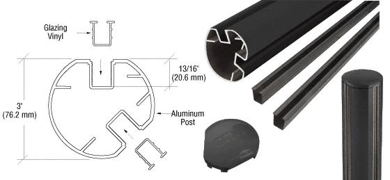 CRL AWS 3" Diameter Round 135 Degree Black 60" Post Kit