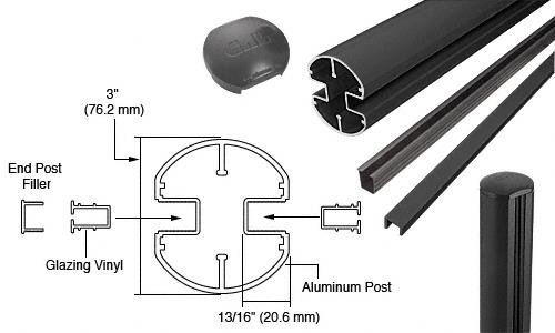 CRL  AWS 3" Diameter Round 180 Degree Black 60" End Post Kits