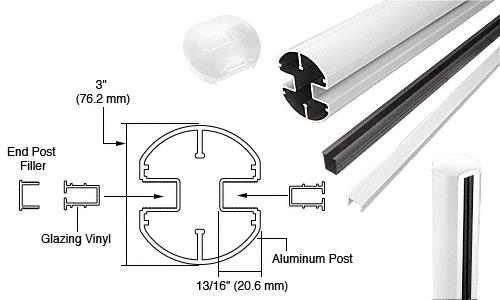 CRL  AWS  3" Diameter Round 180 Degree Sky White 60" End Post Kits